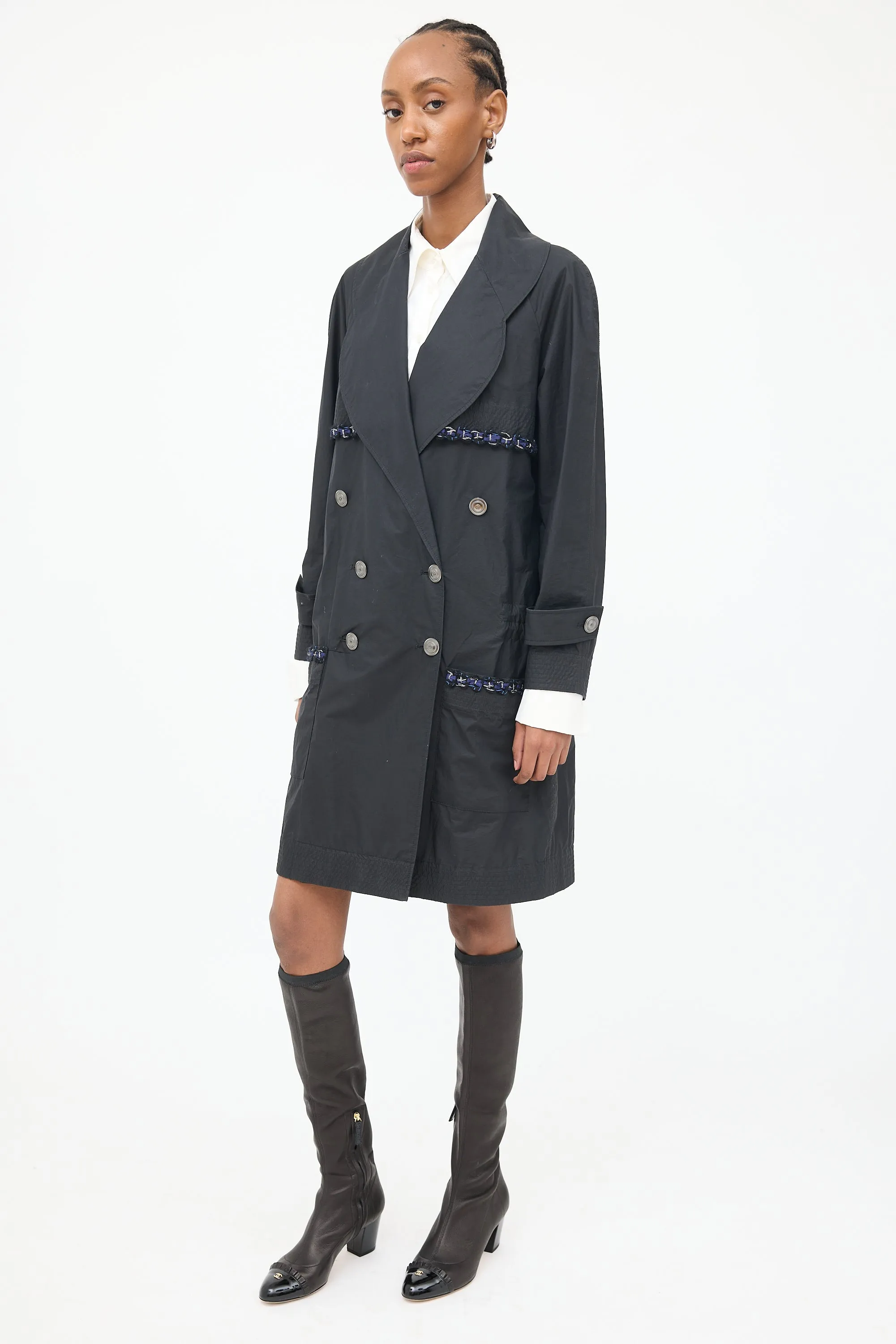 2014 Black Double Breasted Trench Coat