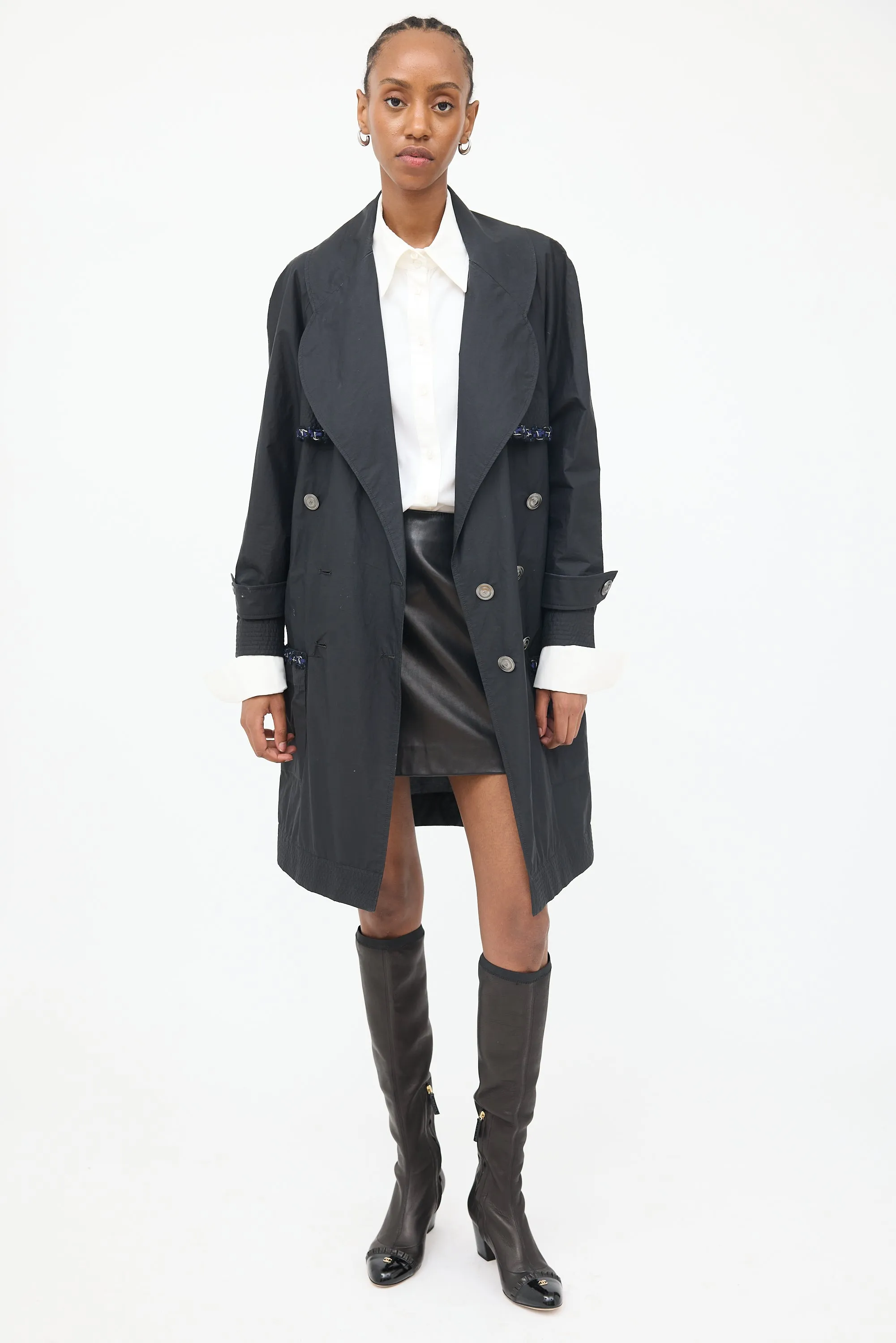 2014 Black Double Breasted Trench Coat