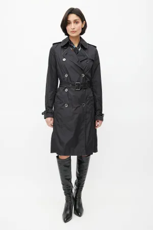 Black Double Breasted Packable Belted Trench Coat