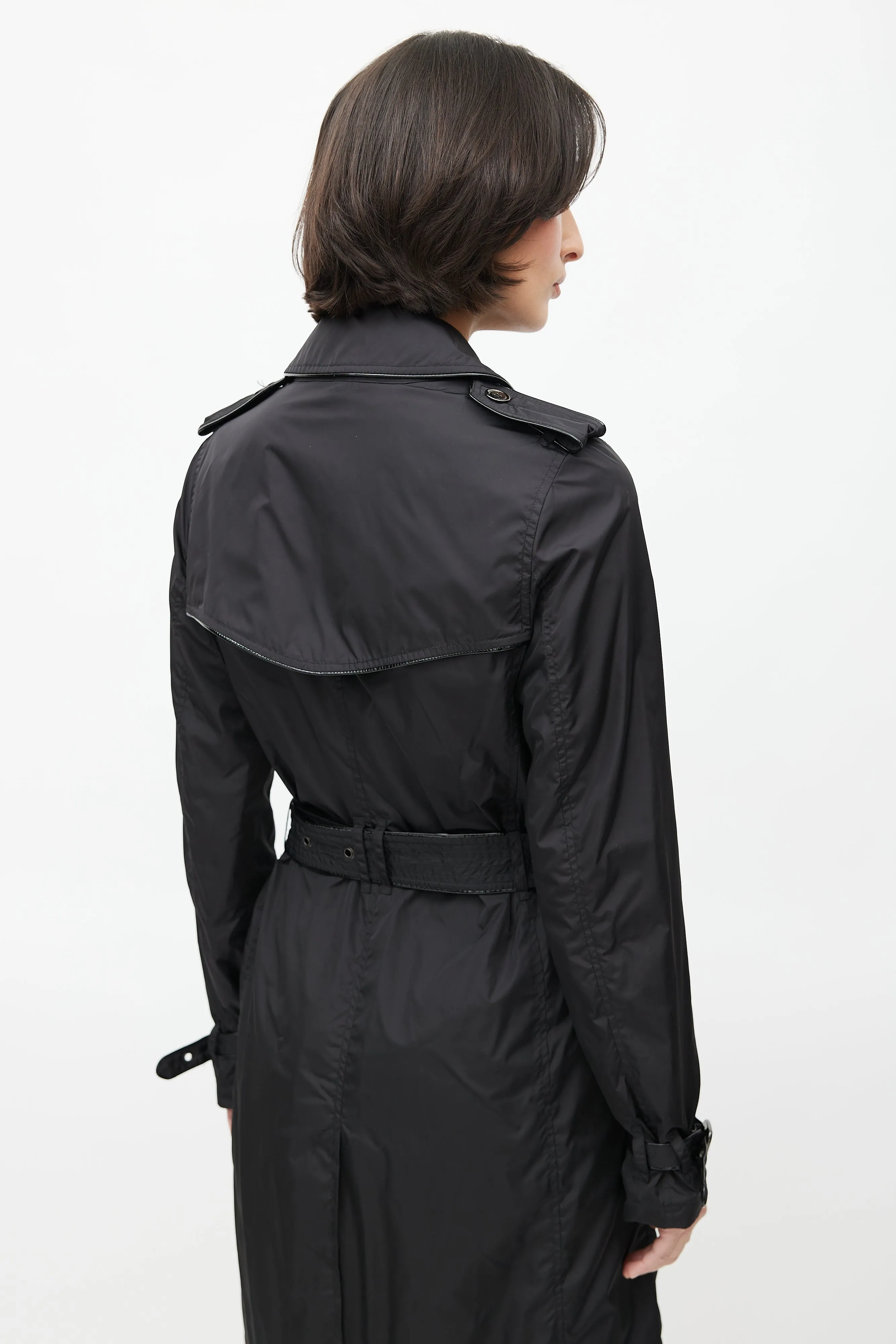 Black Double Breasted Packable Belted Trench Coat