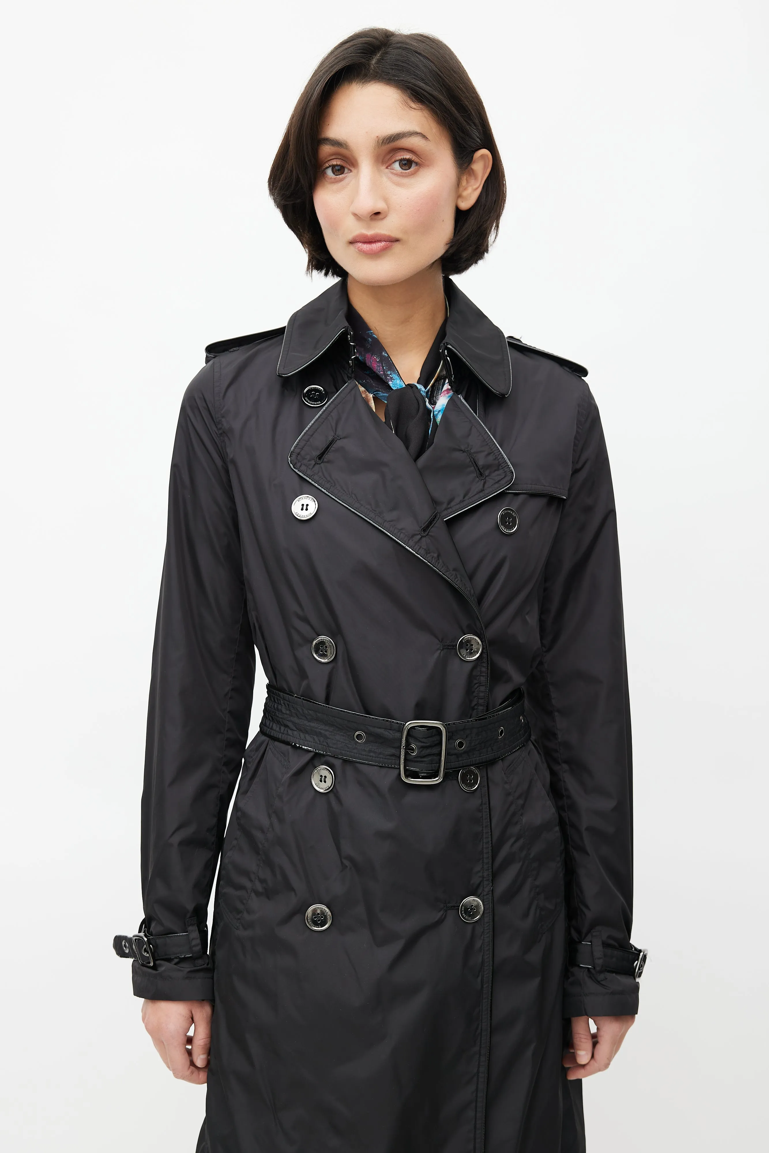 Black Double Breasted Packable Belted Trench Coat