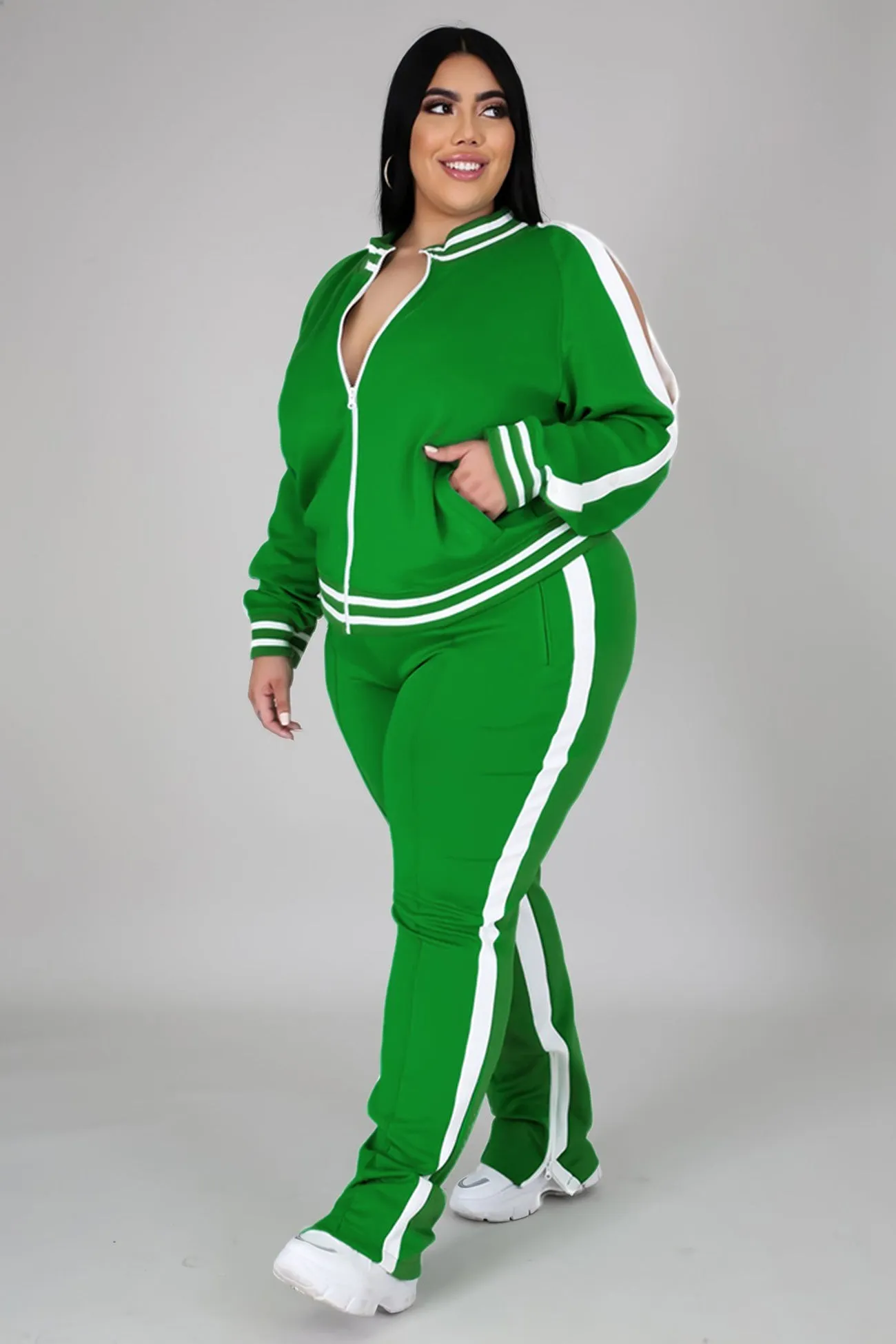 Contrast Striped Hem Tracksuit Suits