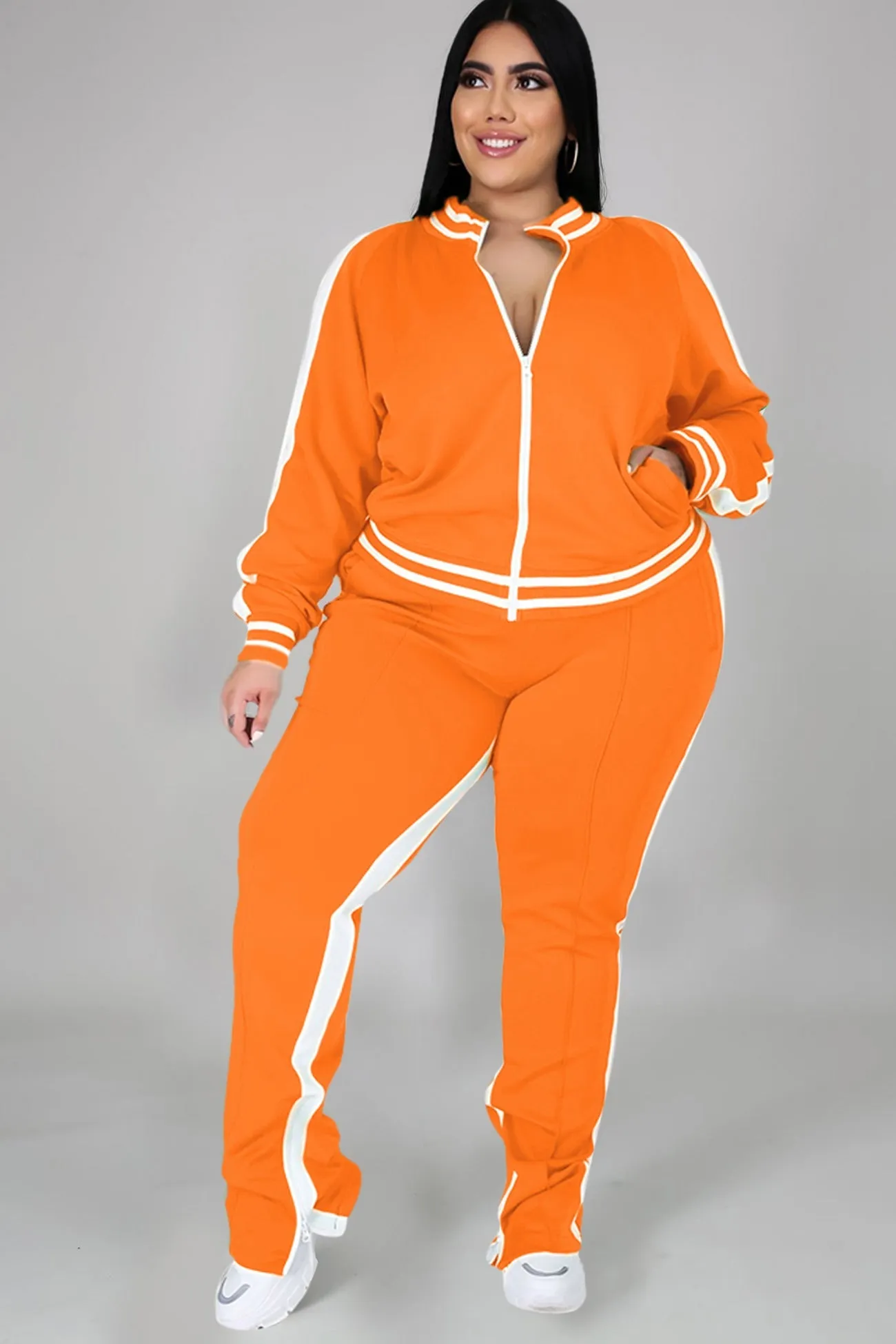Contrast Striped Hem Tracksuit Suits