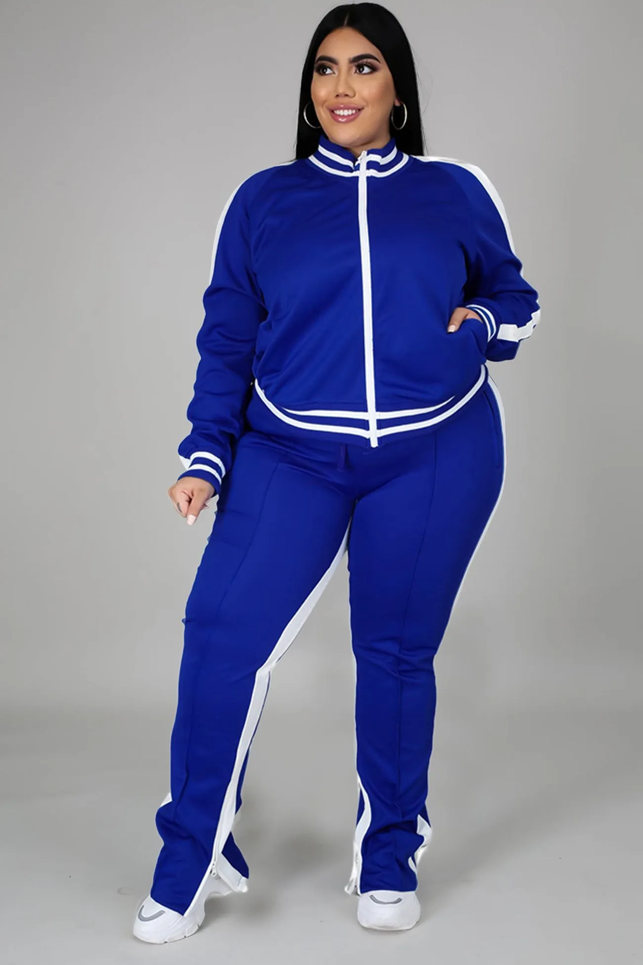 Contrast Striped Hem Tracksuit Suits