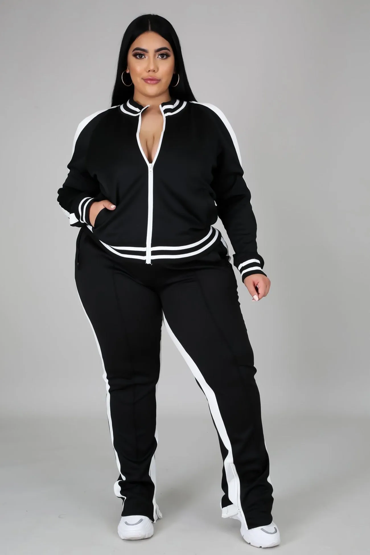 Contrast Striped Hem Tracksuit Suits