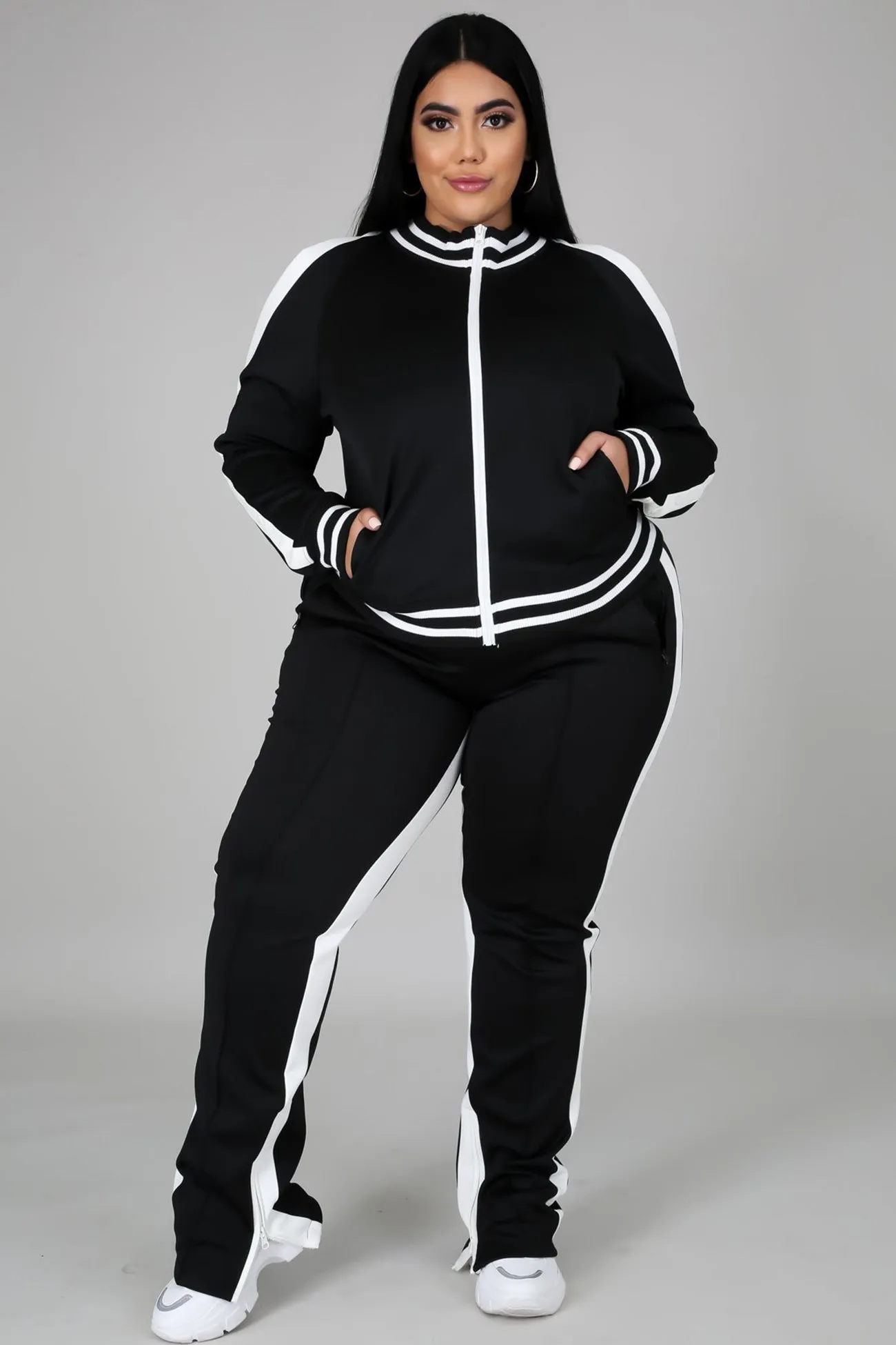 Contrast Striped Hem Tracksuit Suits
