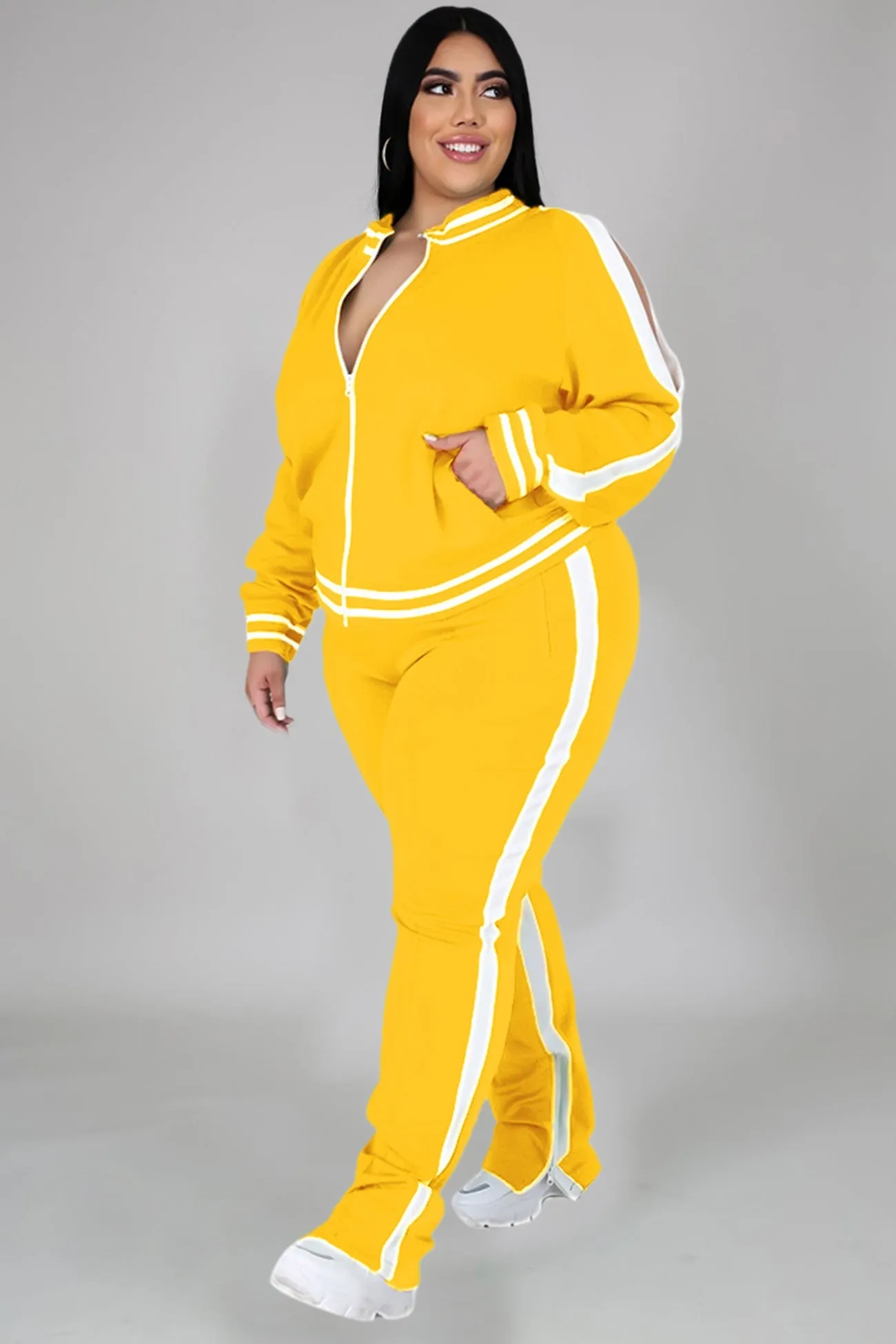 Contrast Striped Hem Tracksuit Suits