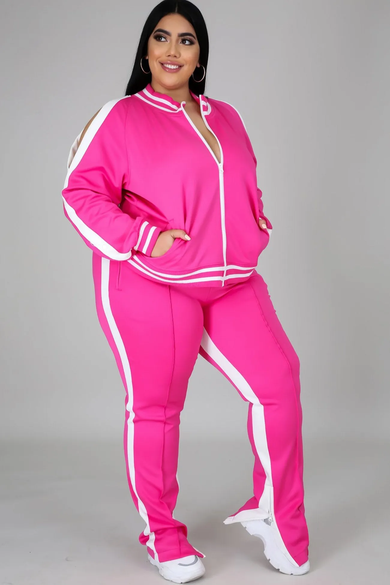 Contrast Striped Hem Tracksuit Suits