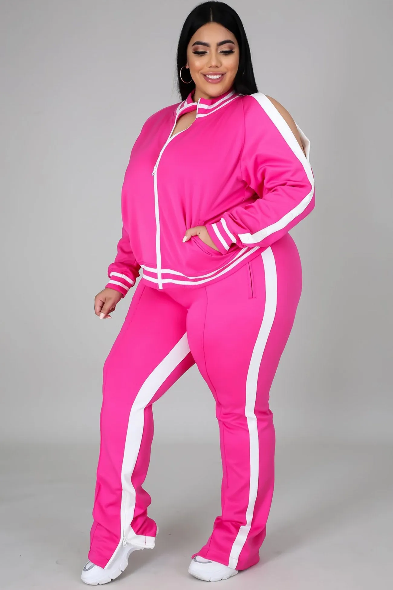 Contrast Striped Hem Tracksuit Suits