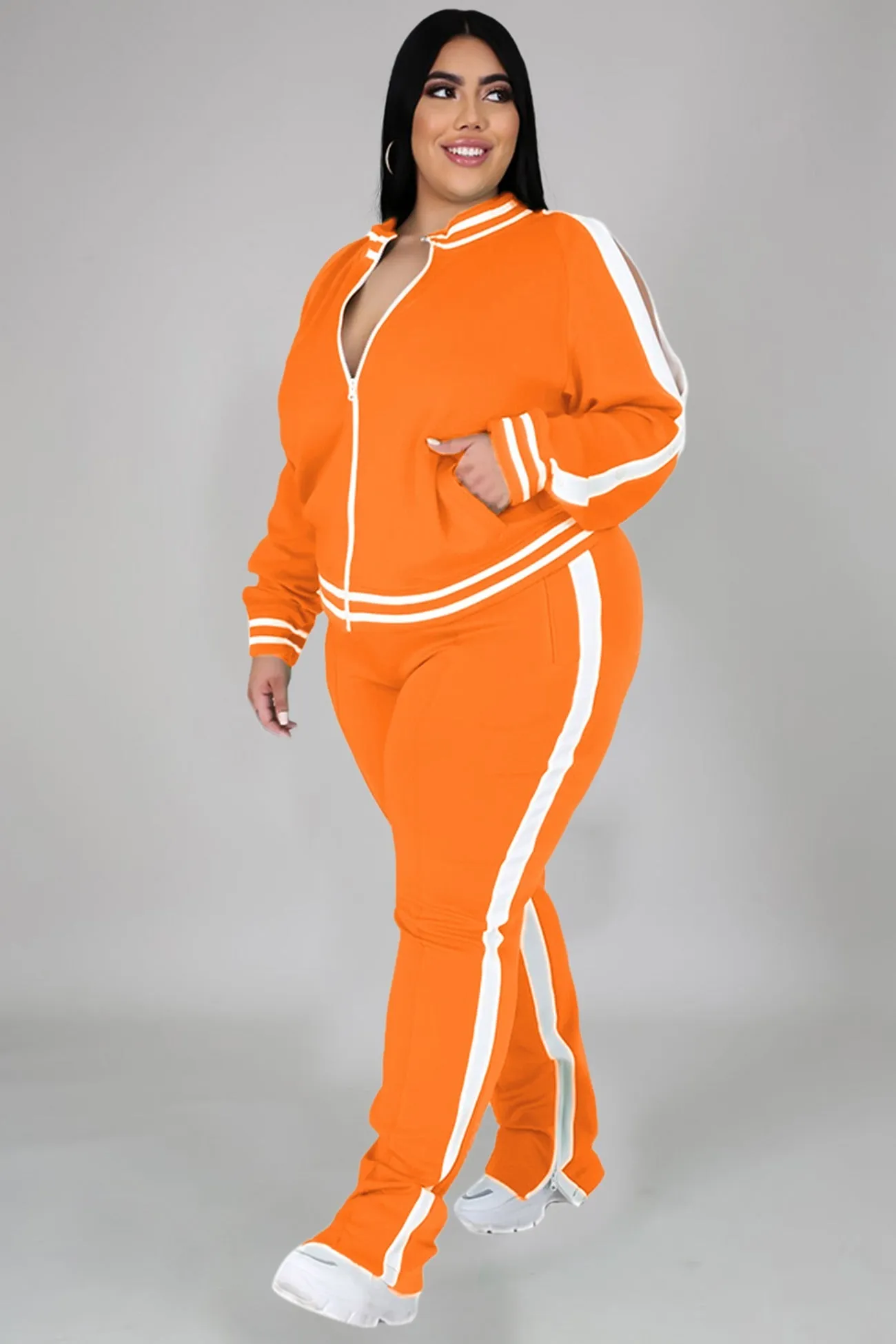 Contrast Striped Hem Tracksuit Suits