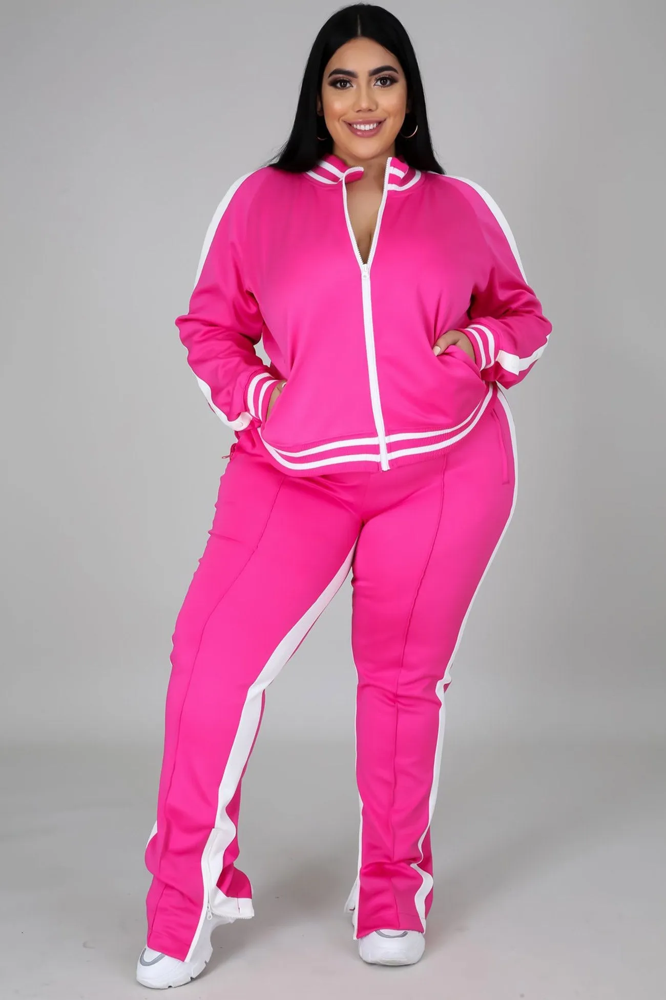 Contrast Striped Hem Tracksuit Suits