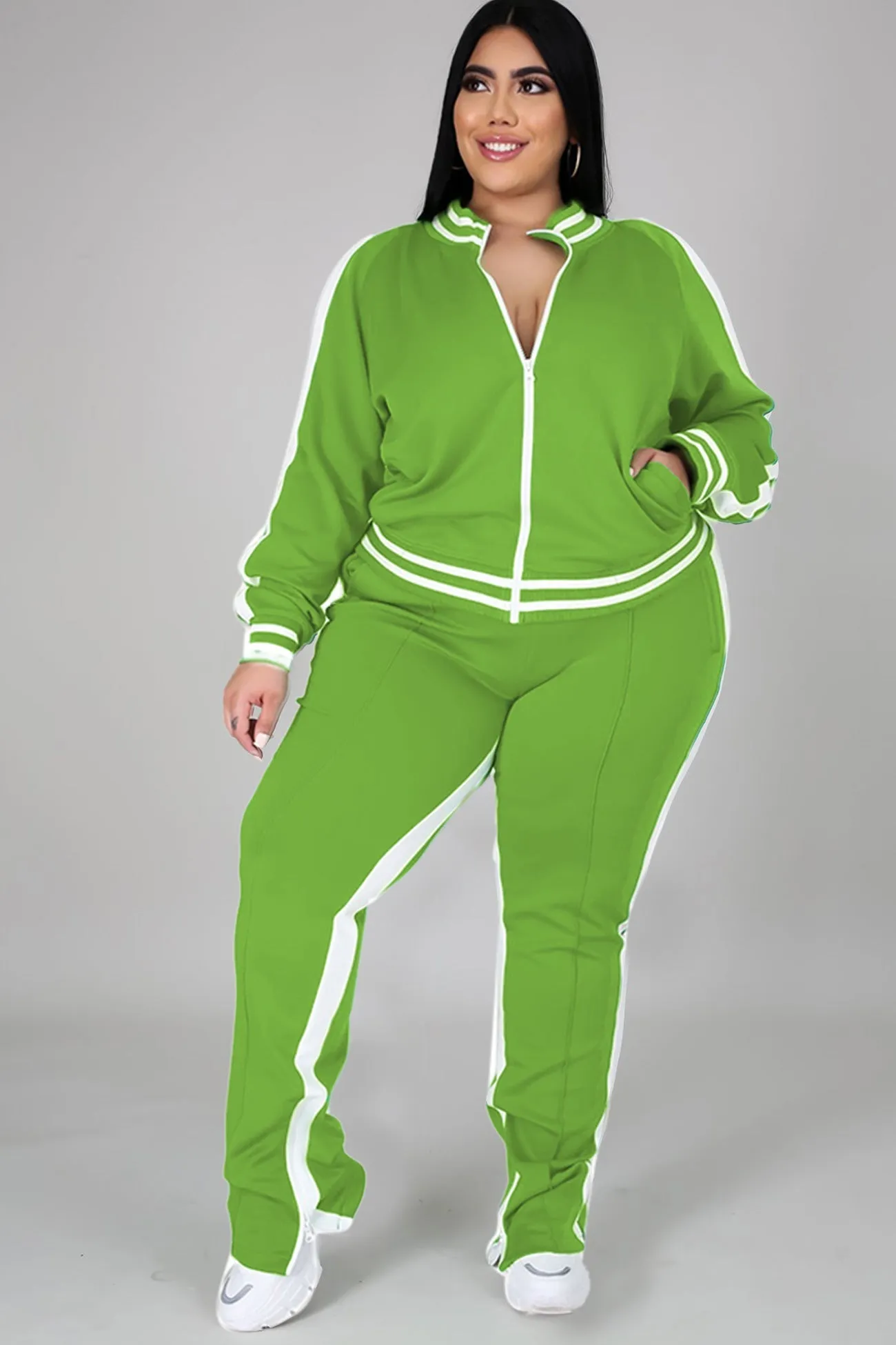 Contrast Striped Hem Tracksuit Suits