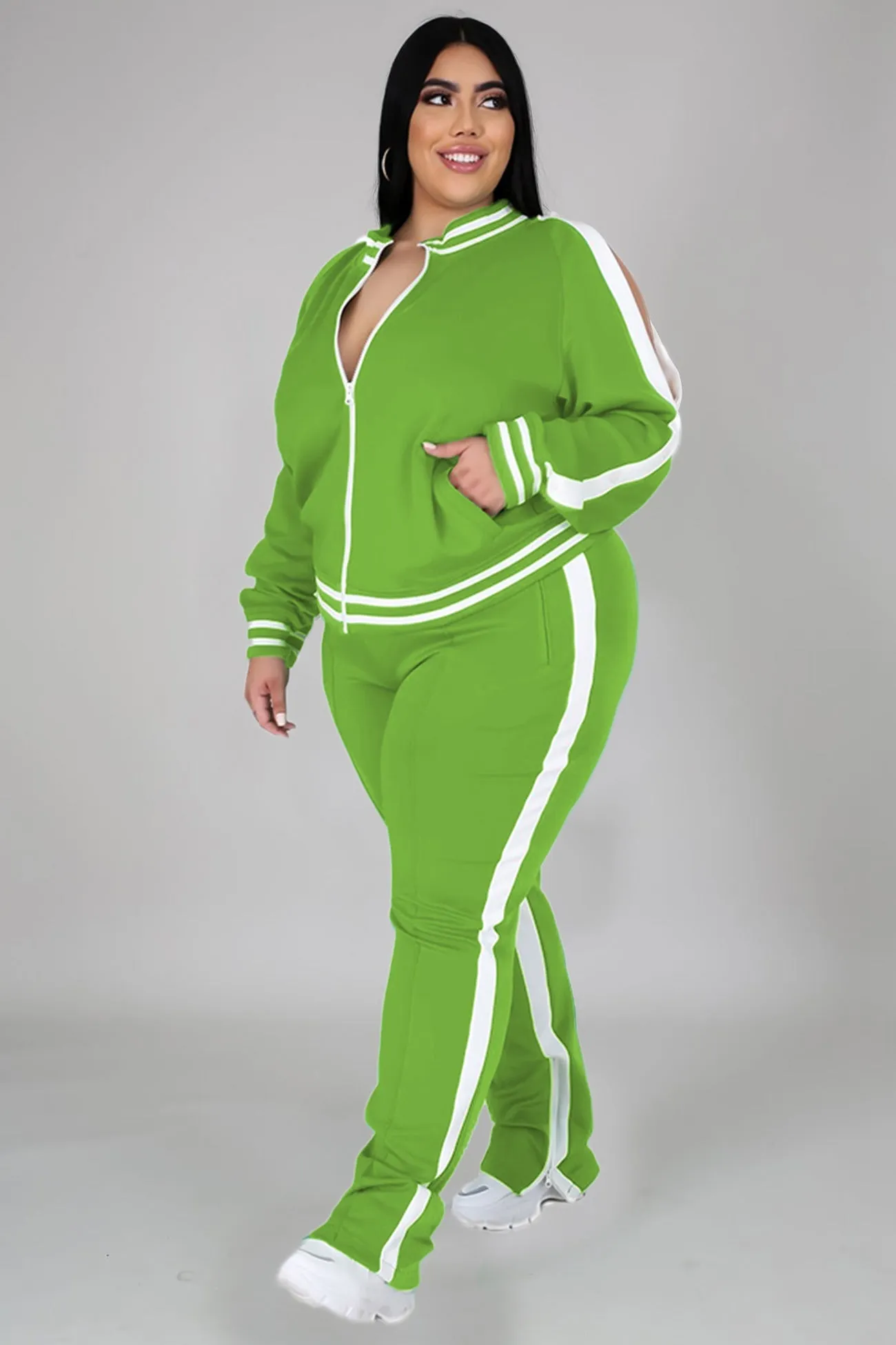 Contrast Striped Hem Tracksuit Suits