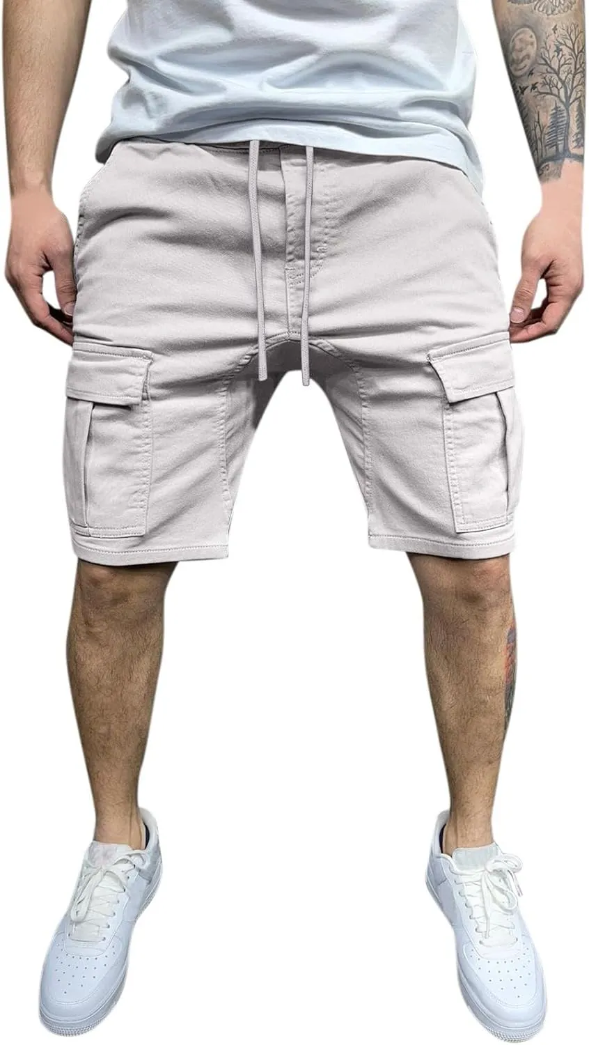 CRNTCEM Mens Casual Cargo Shorts Relaxed Fit Training Tactical Running Shorts Elastic Waisted Outdoor Hiking Cycling Short