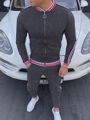 Fashion Casual Stripe Print Sports Two-Piece Set