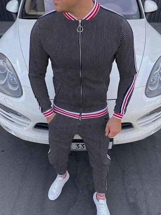 Fashion Casual Stripe Print Sports Two-Piece Set
