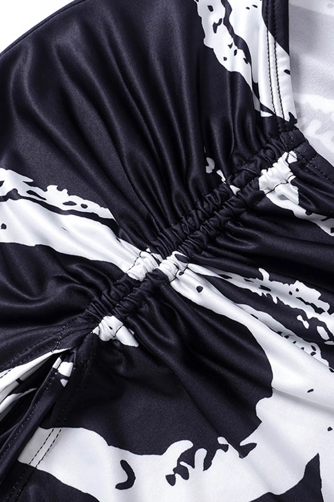 Graffiti Print Tie-straps Crop Top Drawstring Slit Skirt Suits