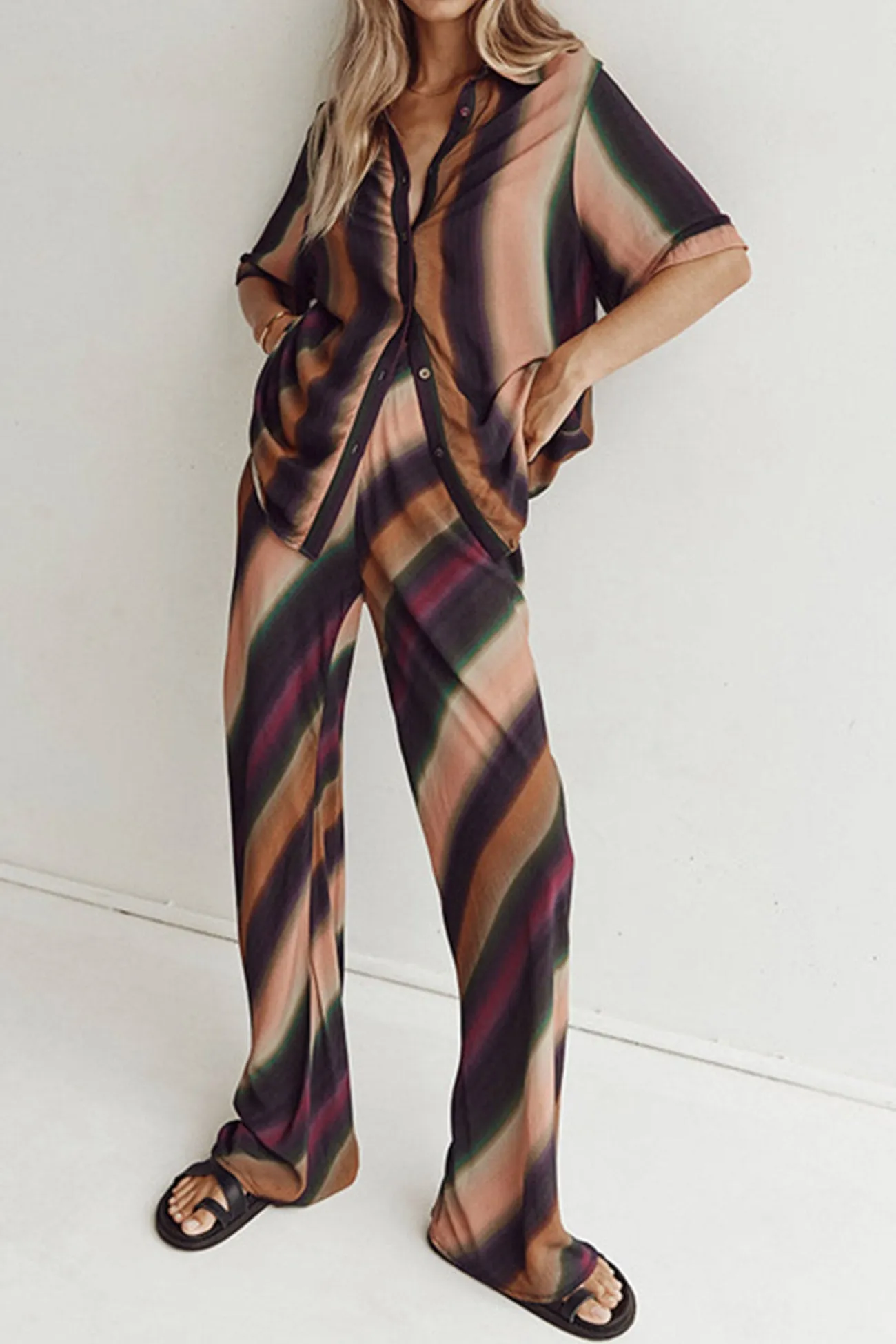 Half Sleeve Contrast Striped Shirt Suits