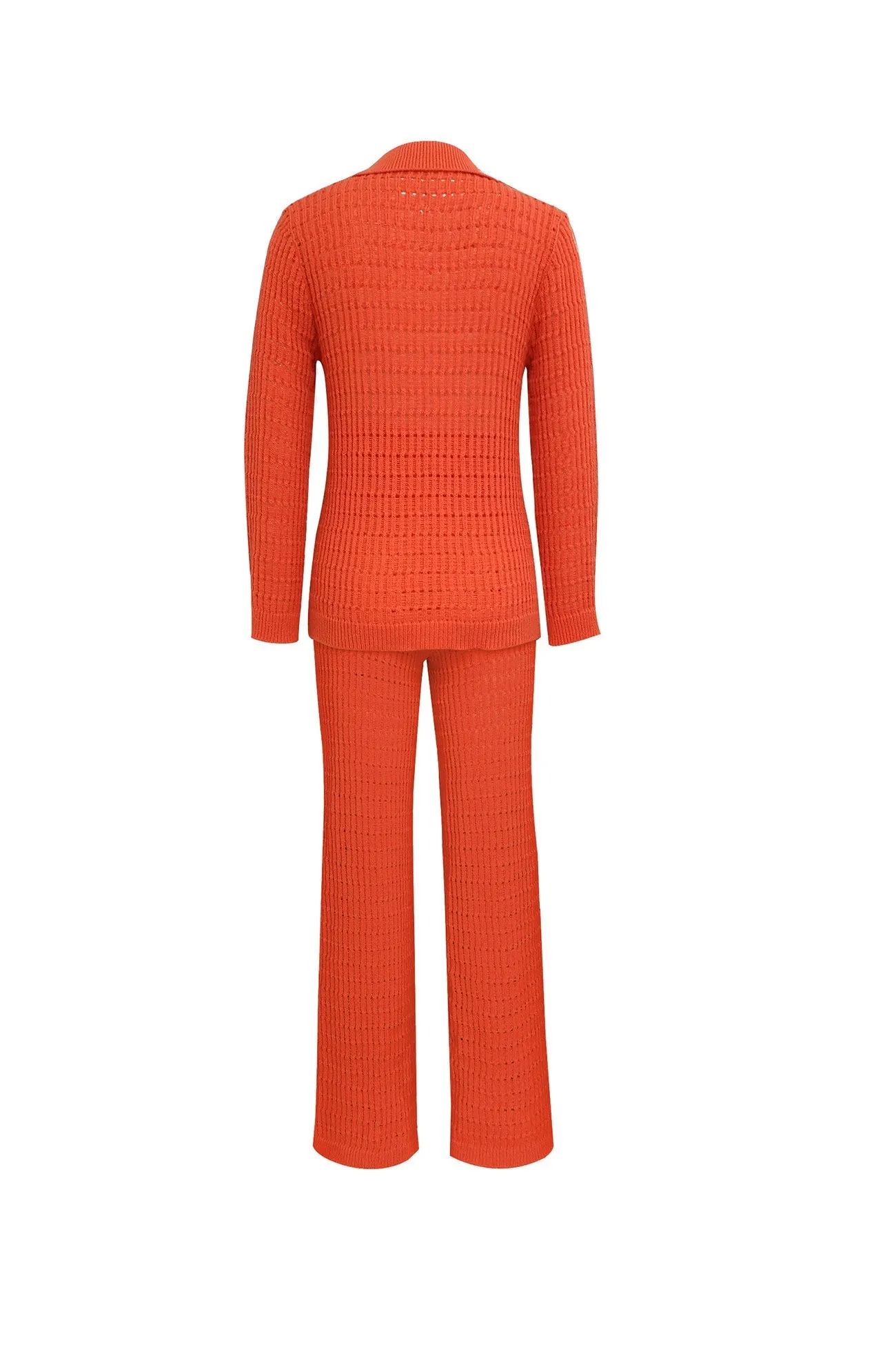 Hollow Out Knit Shirt Long Pants Suits