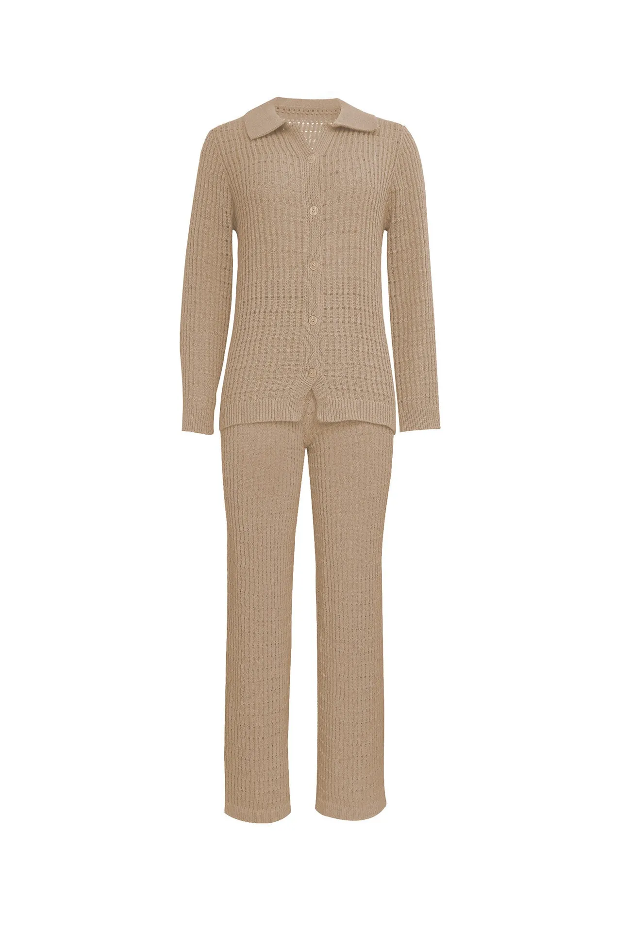 Hollow Out Knit Shirt Long Pants Suits
