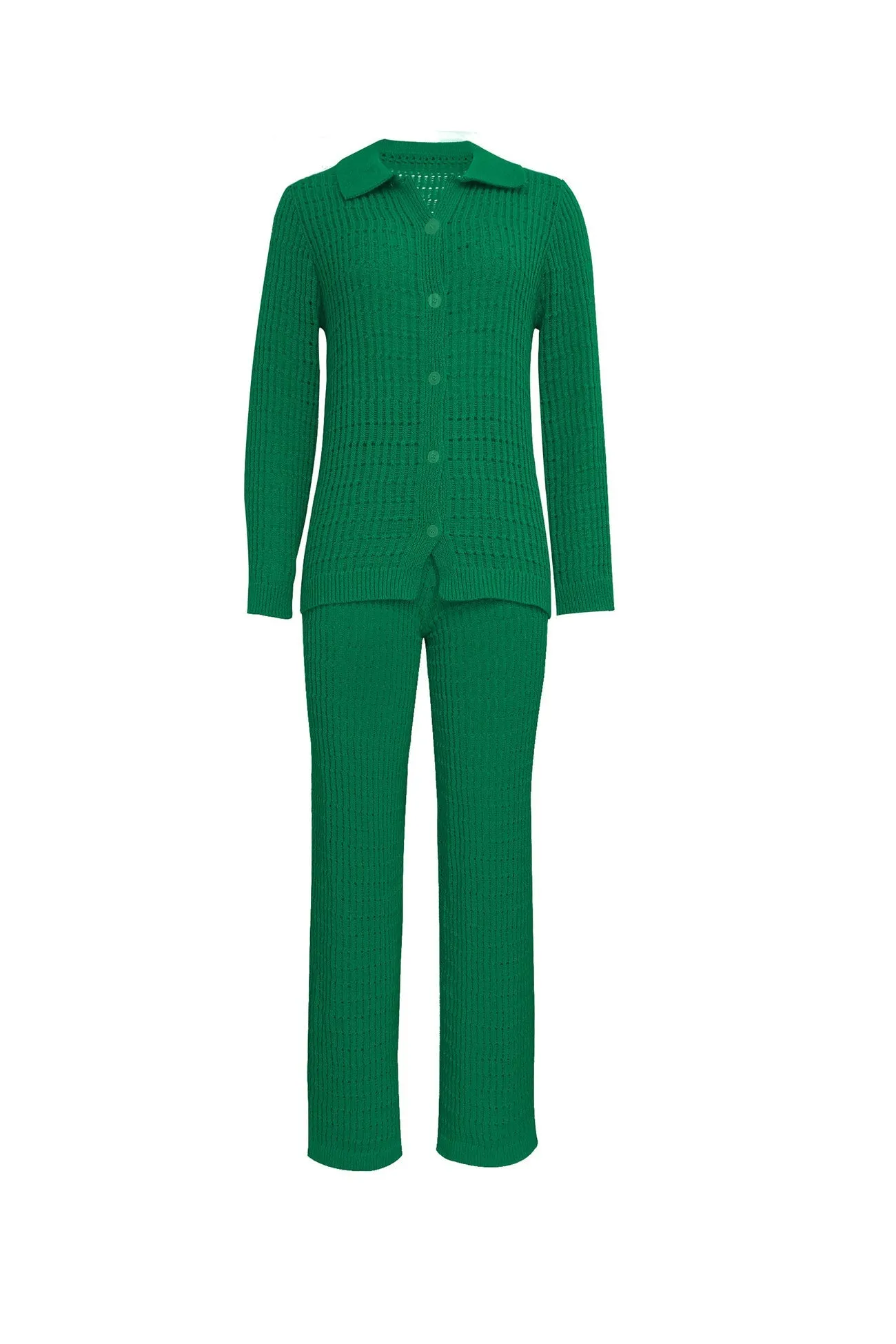 Hollow Out Knit Shirt Long Pants Suits