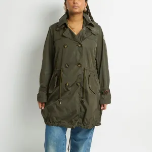 Khaki Waterproof Double Breasted Trench Coat with Hood - UK 12