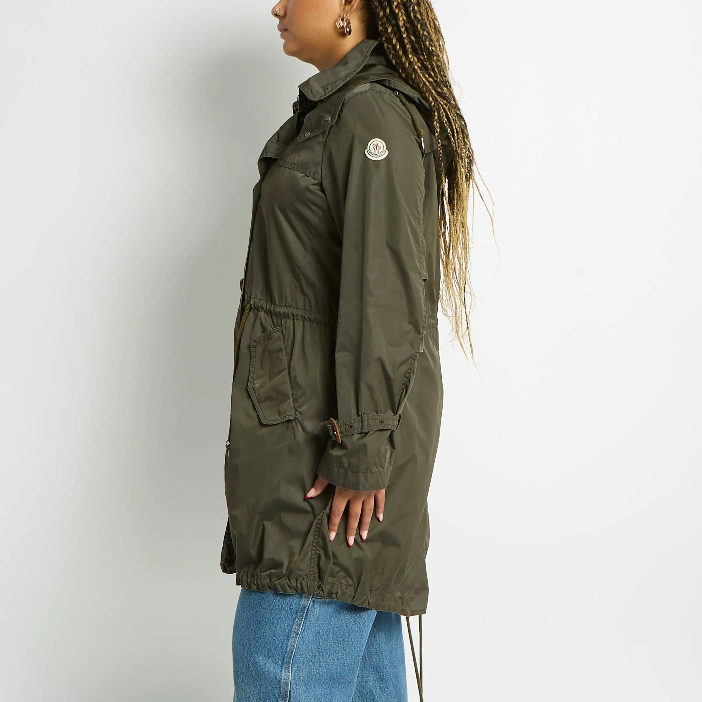 Khaki Waterproof Double Breasted Trench Coat with Hood - UK 12