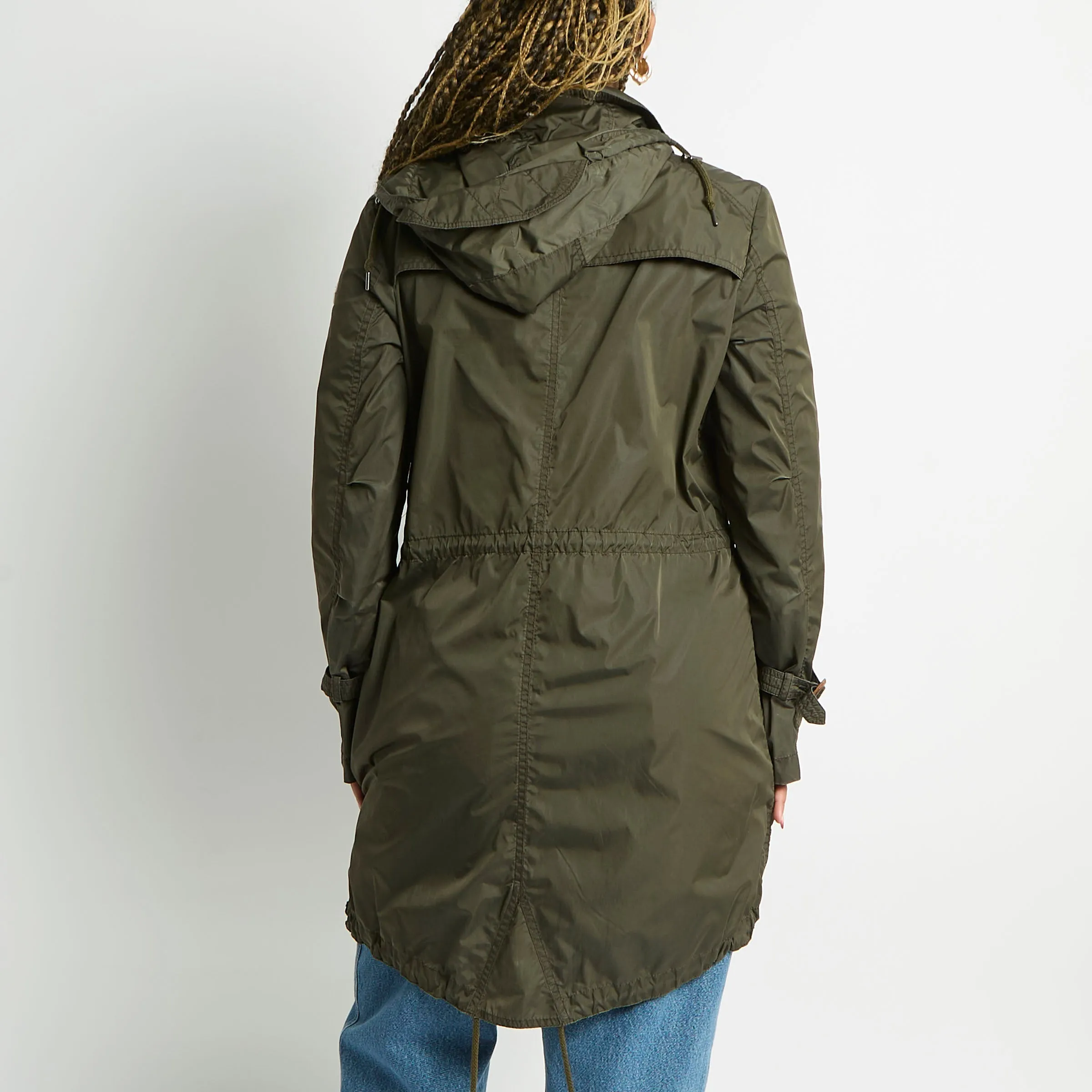 Khaki Waterproof Double Breasted Trench Coat with Hood - UK 12