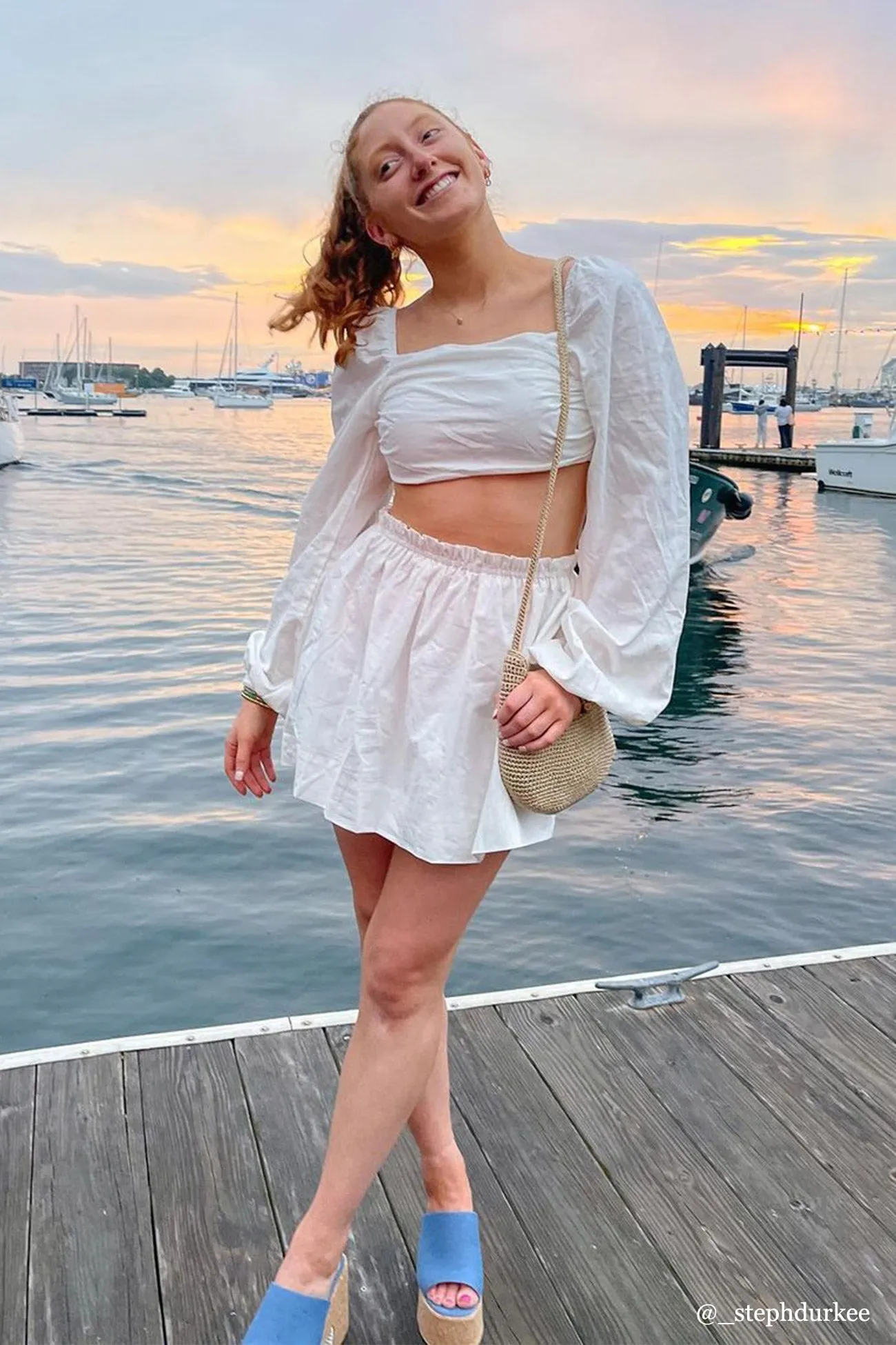 Long Puff Sleeve Ruched Crop Top Skirt Suits