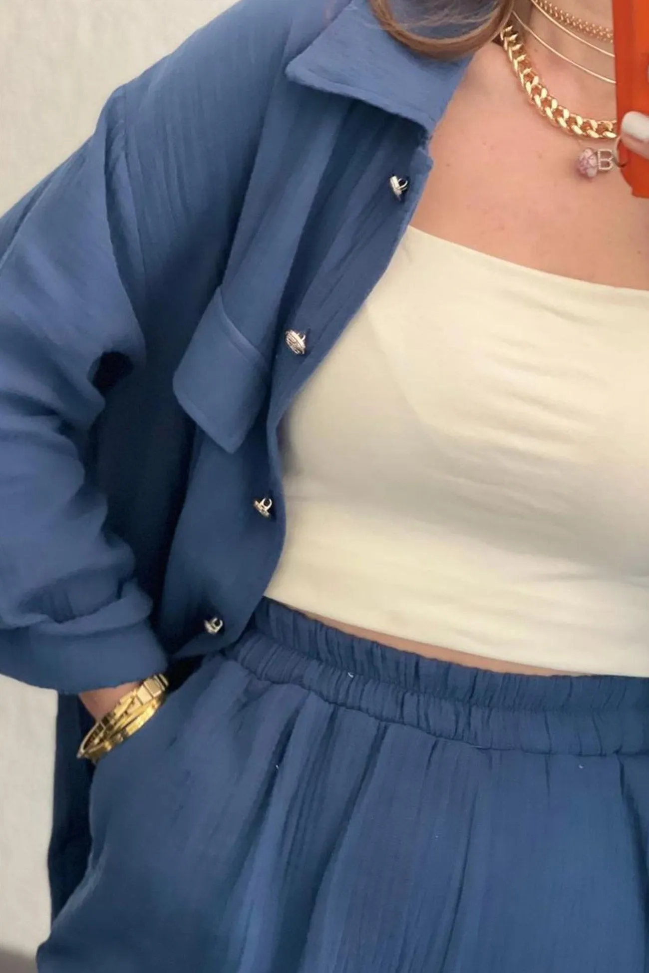 Long Sleeve Pocketed Slit Shirt Long Pants Suits