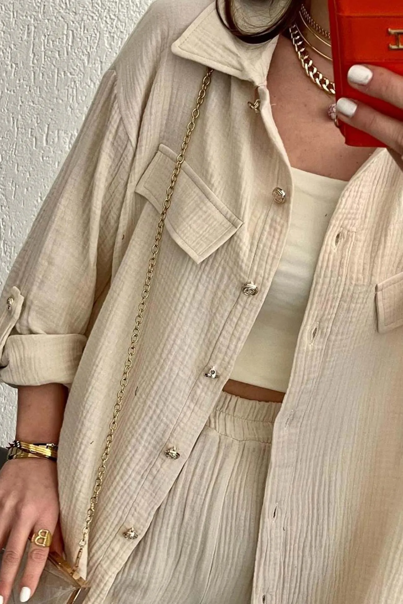 Long Sleeve Pocketed Slit Shirt Long Pants Suits