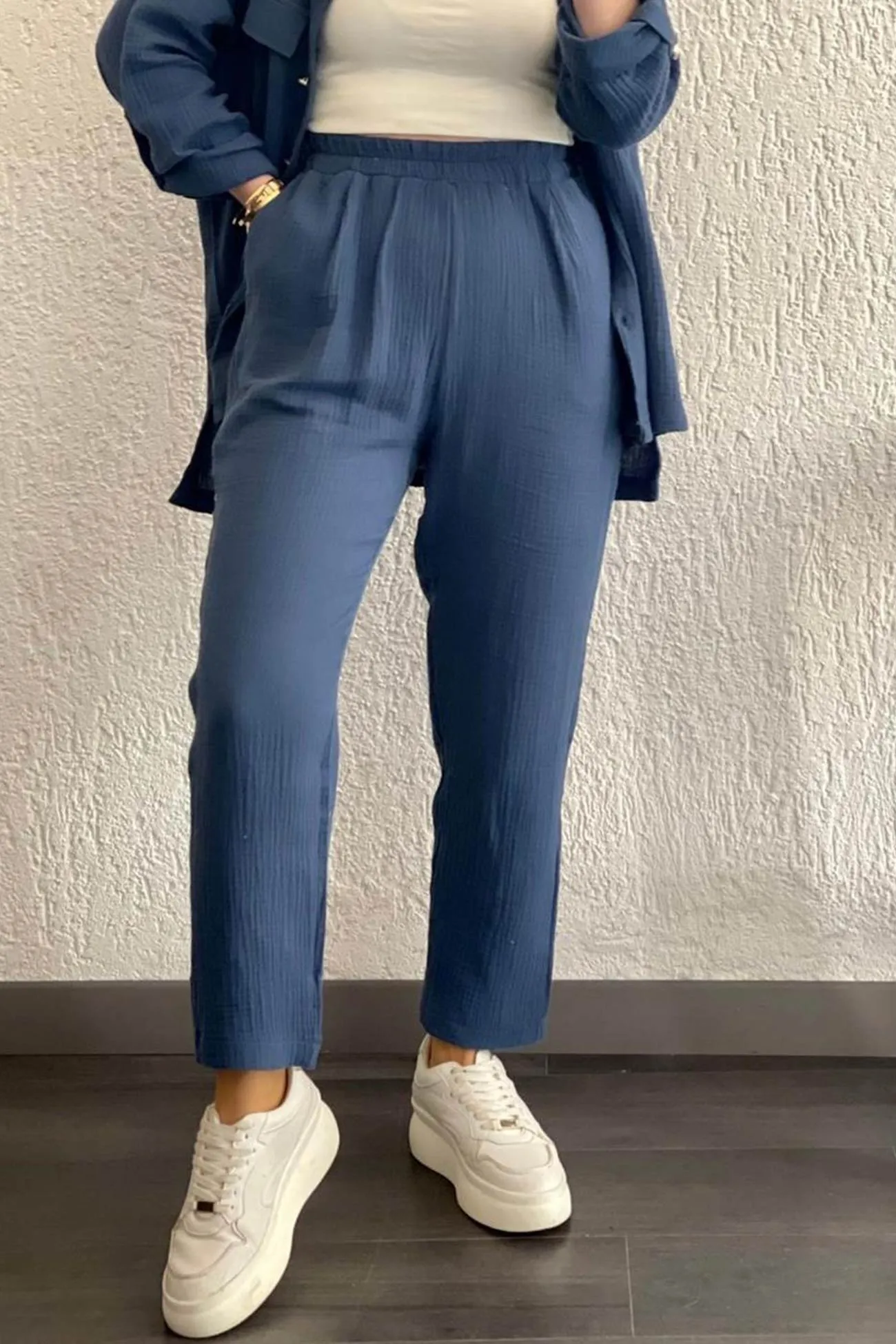 Long Sleeve Pocketed Slit Shirt Long Pants Suits