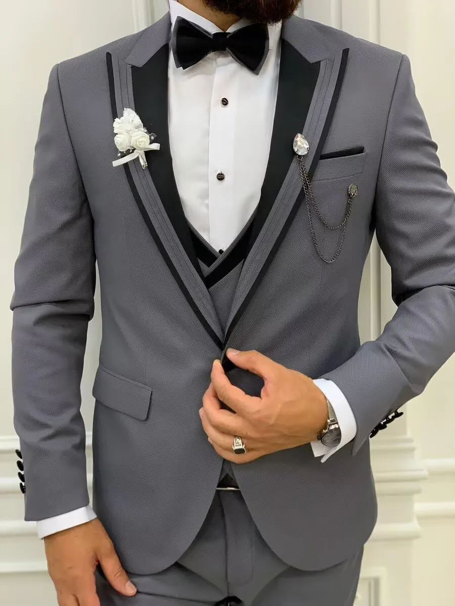 Men Tuxedo Suit Set Double Breasted Suit Men 3 Piece Suit for Wedding Prom Party Dinner One Button Blazer Vest Pants