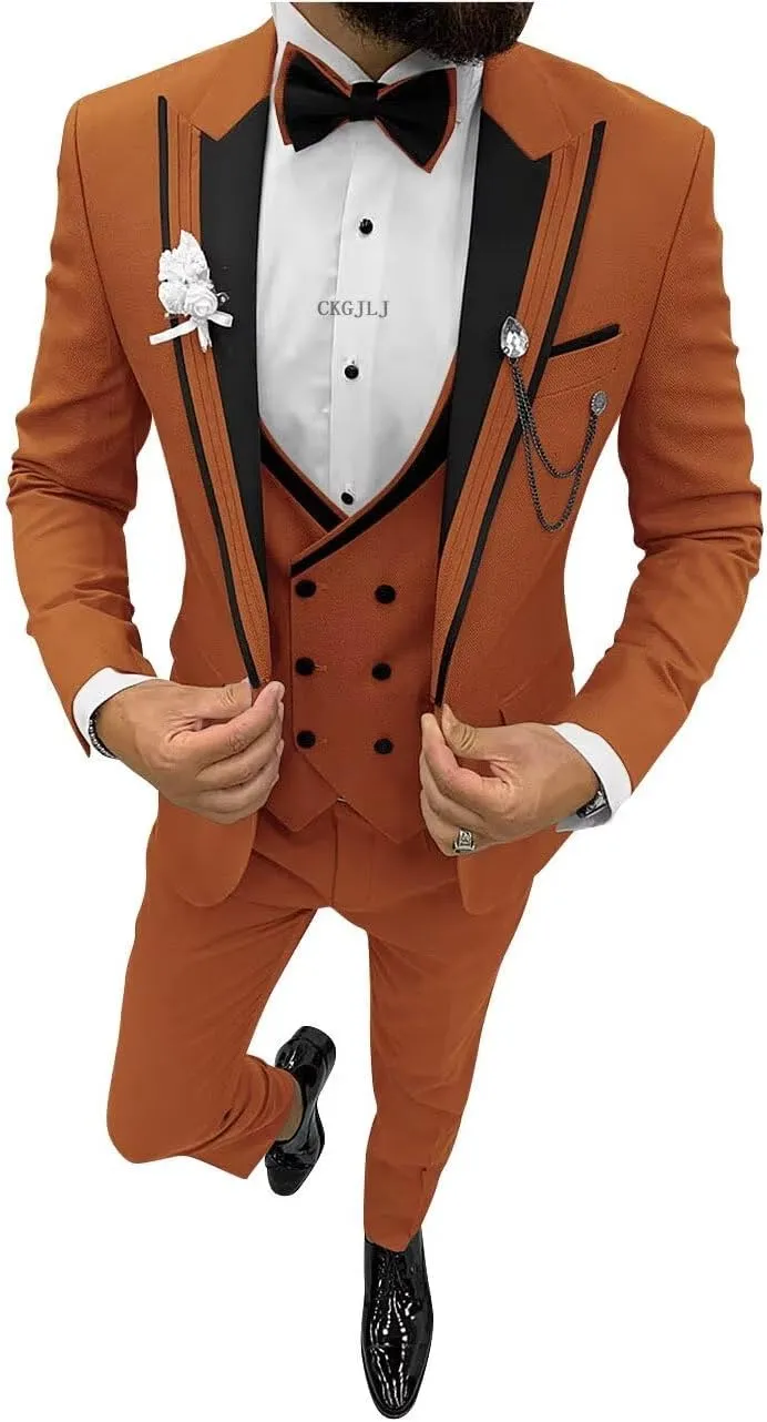 Men Tuxedo Suit Set Double Breasted Suit Men 3 Piece Suit for Wedding Prom Party Dinner One Button Blazer Vest Pants