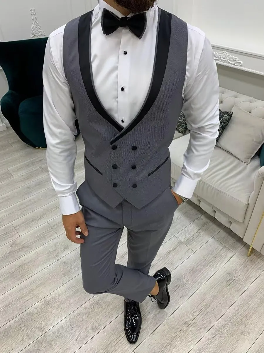 Men Tuxedo Suit Set Double Breasted Suit Men 3 Piece Suit for Wedding Prom Party Dinner One Button Blazer Vest Pants