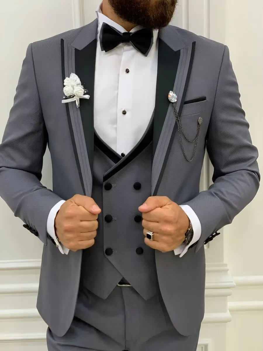 Men Tuxedo Suit Set Double Breasted Suit Men 3 Piece Suit for Wedding Prom Party Dinner One Button Blazer Vest Pants