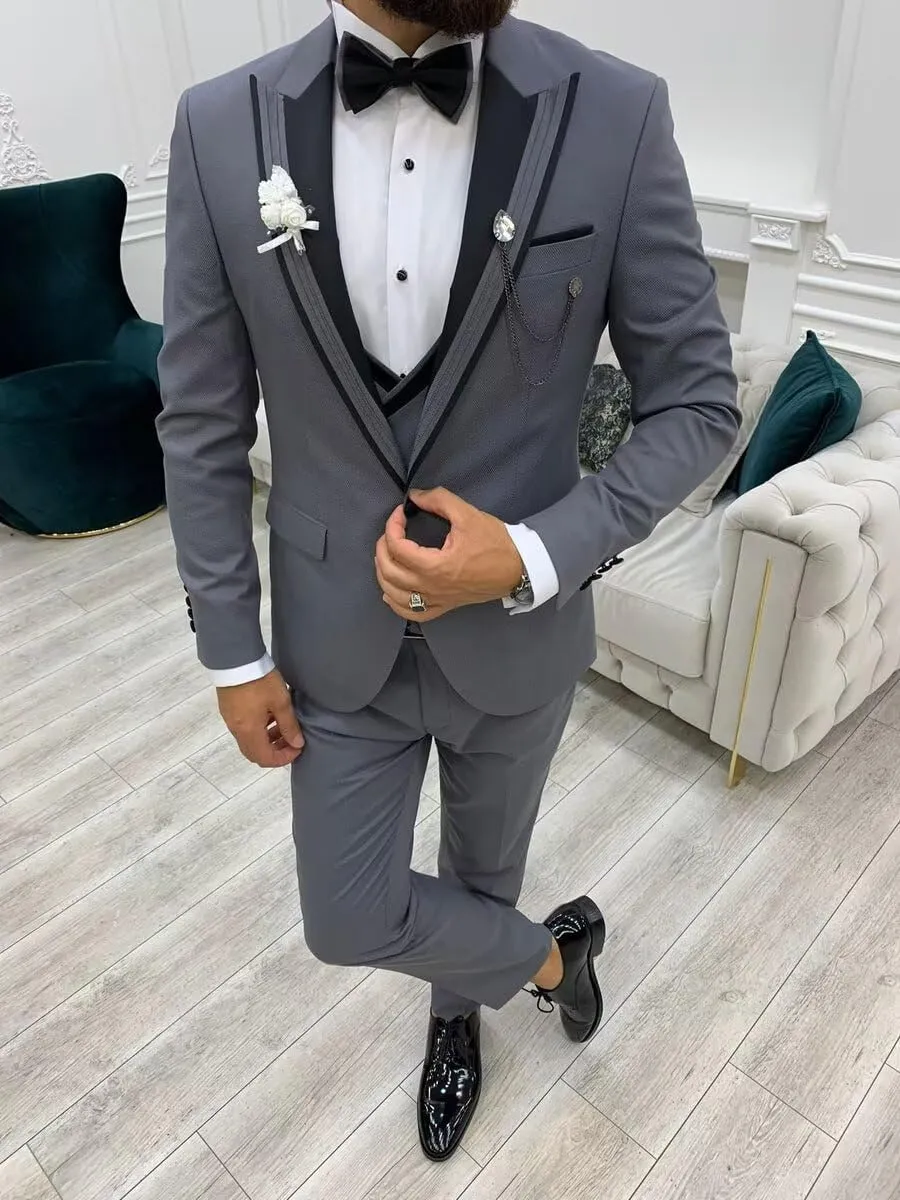 Men Tuxedo Suit Set Double Breasted Suit Men 3 Piece Suit for Wedding Prom Party Dinner One Button Blazer Vest Pants