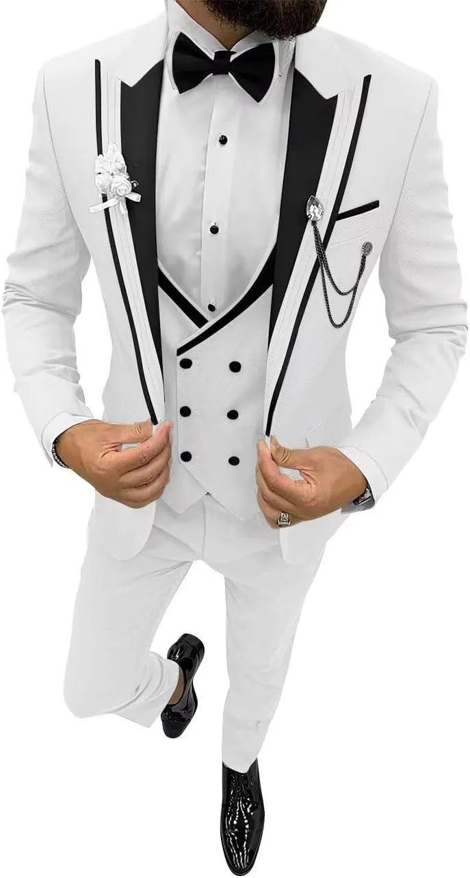 Men Tuxedo Suit Set Double Breasted Suit Men 3 Piece Suit for Wedding Prom Party Dinner One Button Blazer Vest Pants