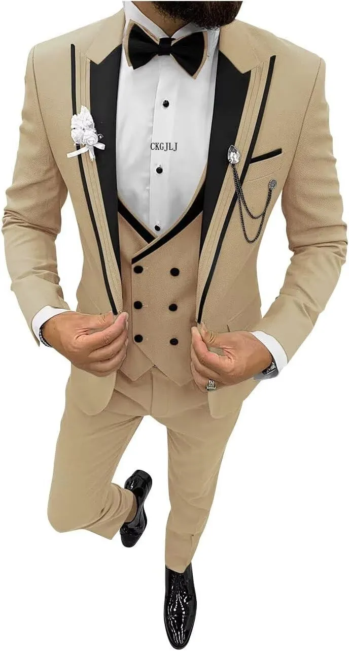 Men Tuxedo Suit Set Double Breasted Suit Men 3 Piece Suit for Wedding Prom Party Dinner One Button Blazer Vest Pants