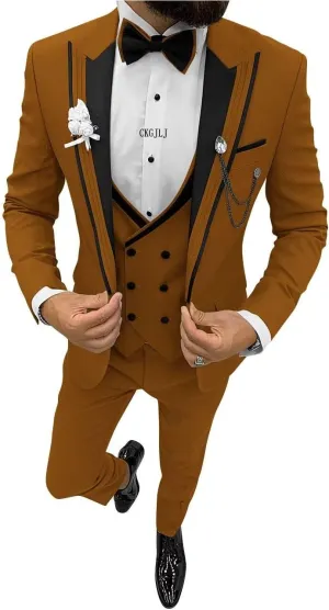 Men Tuxedo Suit Set Double Breasted Suit Men 3 Piece Suit for Wedding Prom Party Dinner One Button Blazer Vest Pants