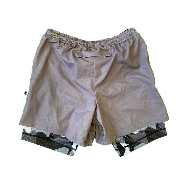Mens 2-1 Compression Solid Charcoal Eagle Camo 7" Shorts