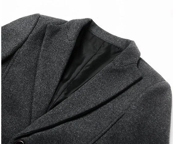 Men's Autumn/Winter Woolen Slim Trench Coat With Turn-Down Collar