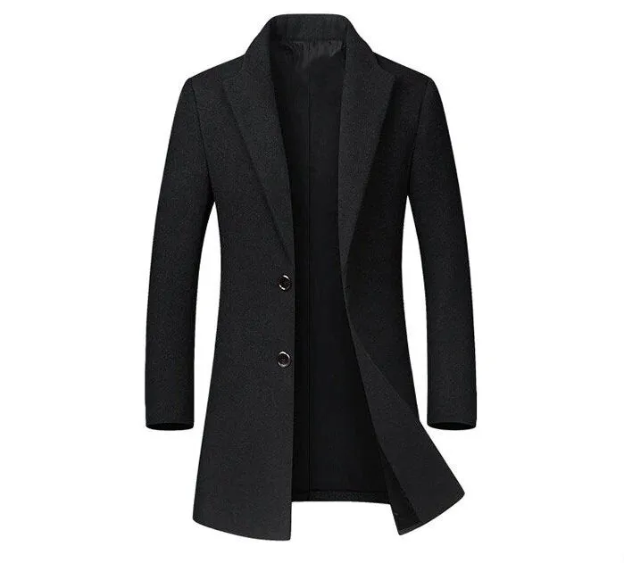 Men's Autumn/Winter Woolen Slim Trench Coat With Turn-Down Collar