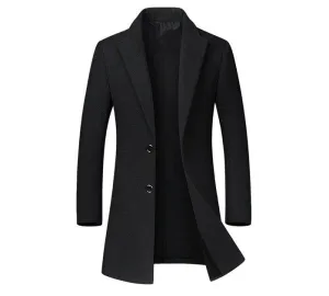 Men's Autumn/Winter Woolen Slim Trench Coat With Turn-Down Collar