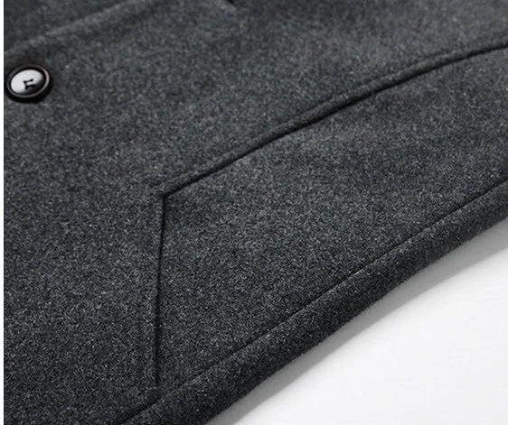 Men's Autumn/Winter Woolen Slim Trench Coat With Turn-Down Collar