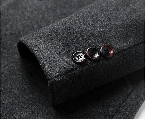 Men's Autumn/Winter Woolen Slim Trench Coat With Turn-Down Collar