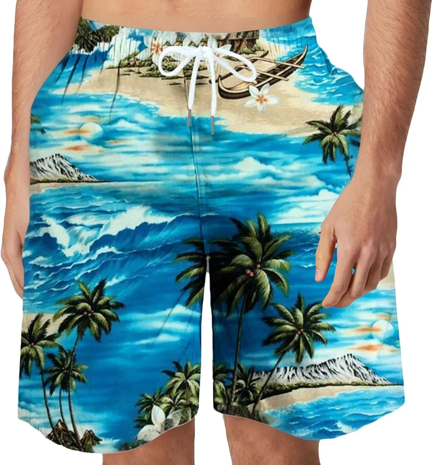 Mens Casual Beach Shorts Hawaiian Shorts Vacation Lounge Short Pants Pajama Shorts Quick Dry Workout Shorts