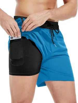 Men's Gym Shorts 5 Inch Lightweight Athletic Quick Dry Workout 2 in 1 Shorts Mesh Running Athletic Shorts Hiking