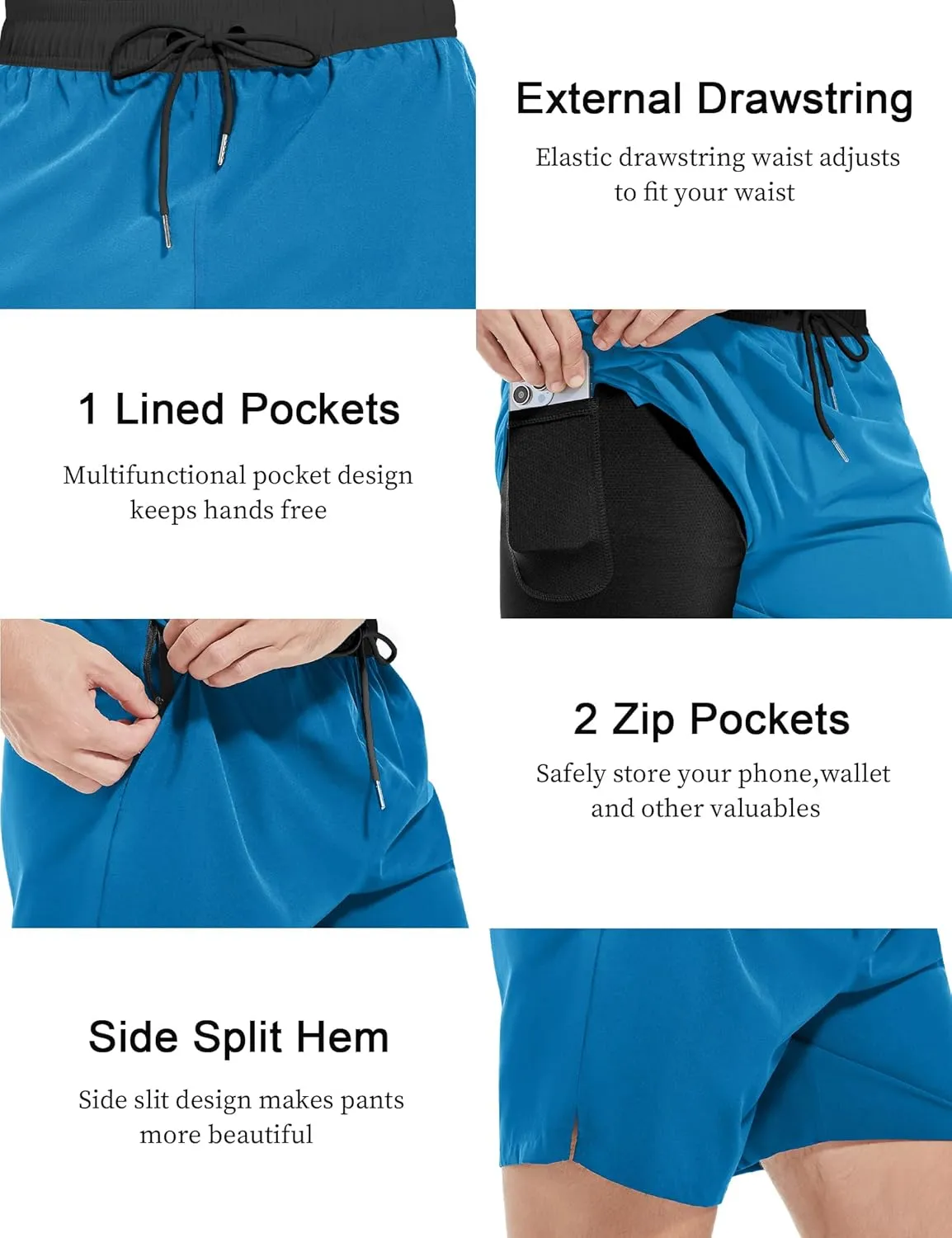 Men's Gym Shorts 5 Inch Lightweight Athletic Quick Dry Workout 2 in 1 Shorts Mesh Running Athletic Shorts Hiking