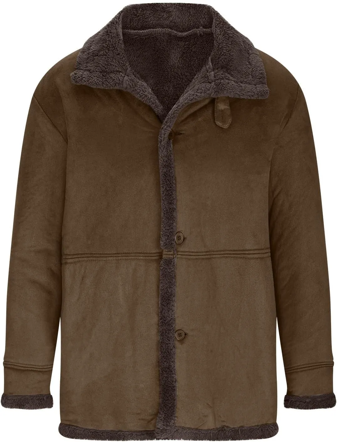 Men's Shearling Leather Coat Faux Suede Sherpa Lined Sheepskin Jacket Turn-Down Collar Warm Winter Jacket with Buttons